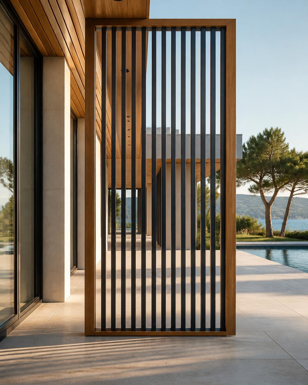 Claustra architectural haut de gamme en aluminium, aux lignes verticales contemporaines